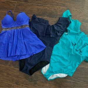 SHEIN Blue and White Striped Swimsuit